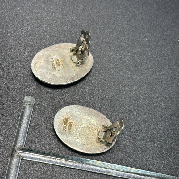 Vintage Mexico 925 Sterling Silver Oval Clip-On Earrings Minimalist Modernist - Picture 4 of 7